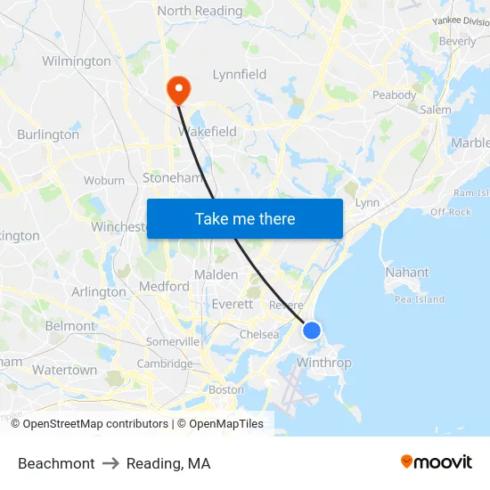 Beachmont to Reading, MA map