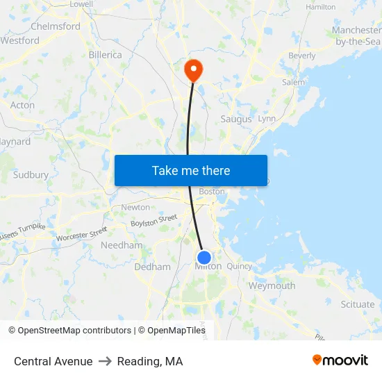 Central Avenue to Reading, MA map