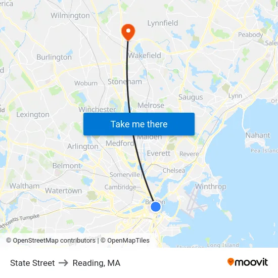 State Street to Reading, MA map