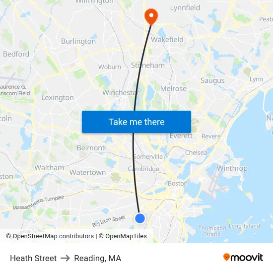 Heath Street to Reading, MA map