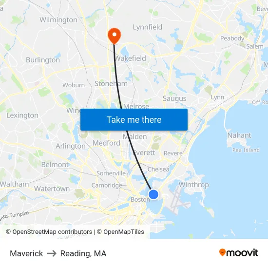 Maverick to Reading, MA map