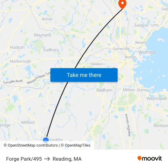 Forge Park/495 to Reading, MA map