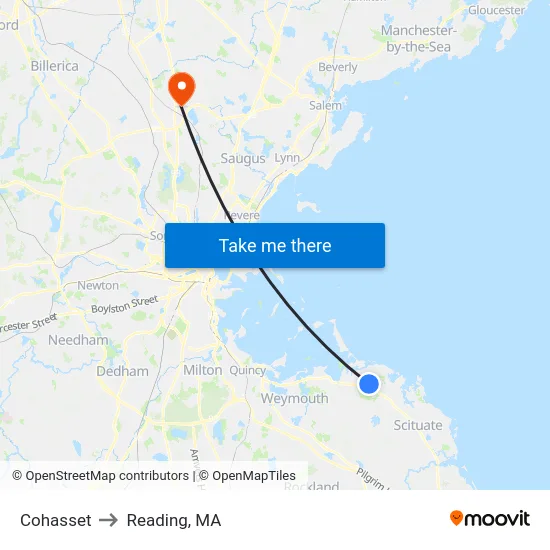 Cohasset to Reading, MA map