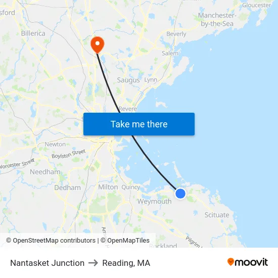 Nantasket Junction to Reading, MA map