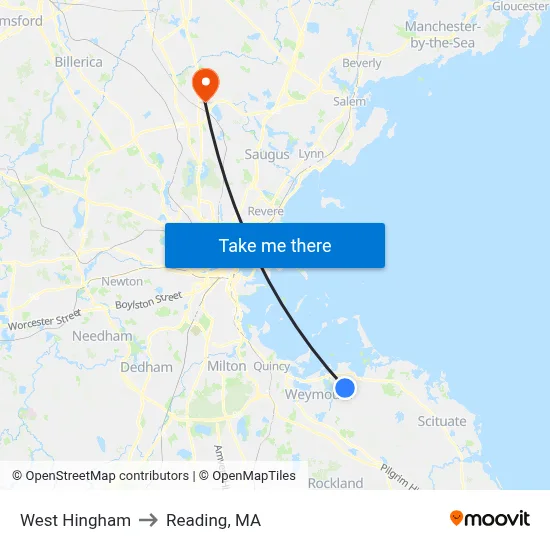 West Hingham to Reading, MA map
