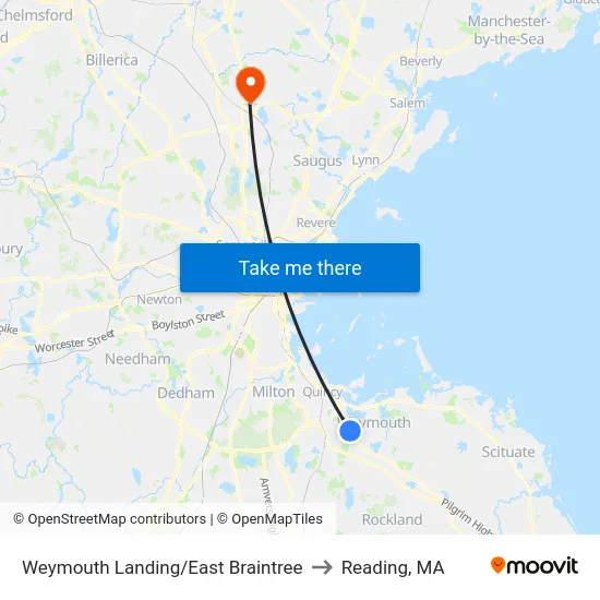 Weymouth Landing/East Braintree to Reading, MA map