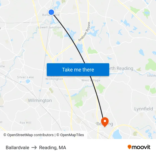 Ballardvale to Reading, MA map