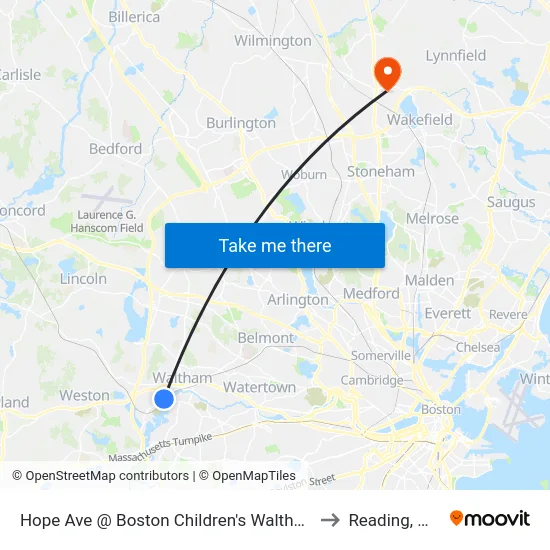 Hope Ave @ Boston Children's Waltham to Reading, MA map
