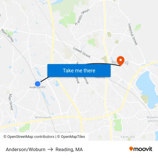 Anderson/Woburn to Reading, MA map