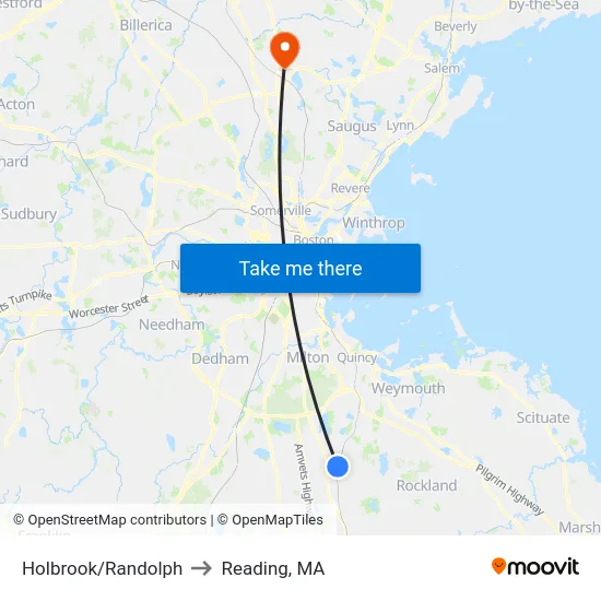 Holbrook/Randolph to Reading, MA map