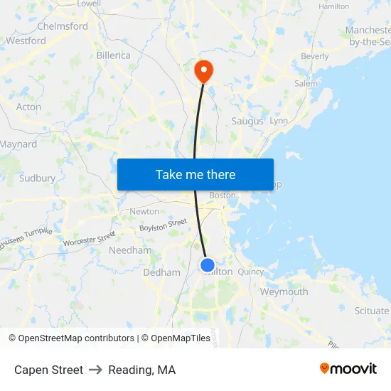 Capen Street to Reading, MA map