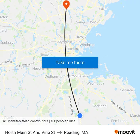 North Main St And Vine St to Reading, MA map