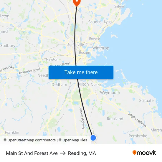 Main St And Forest Ave to Reading, MA map
