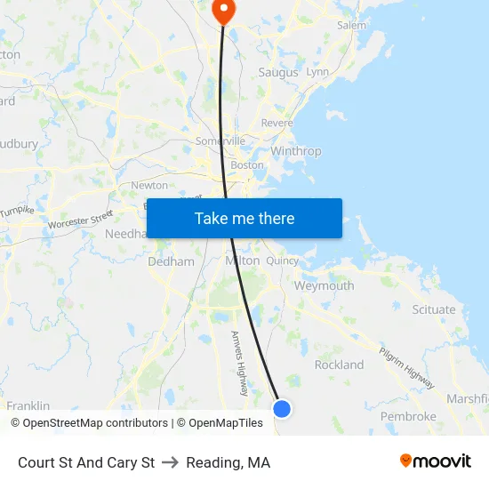 Court St And Cary St to Reading, MA map