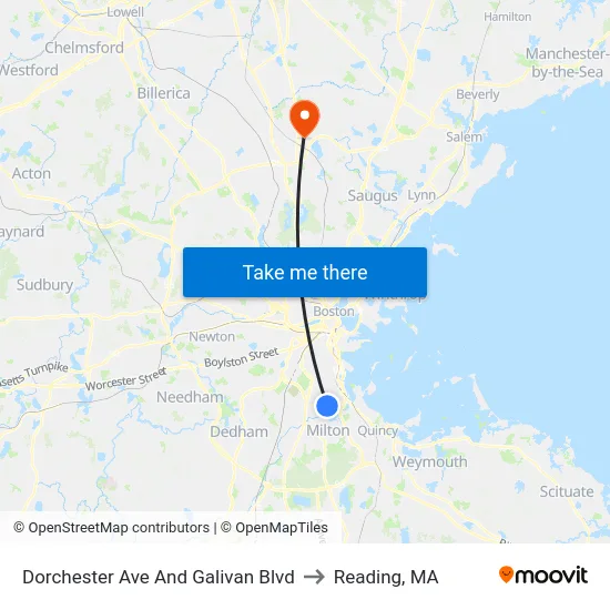 Dorchester Ave And Galivan Blvd to Reading, MA map