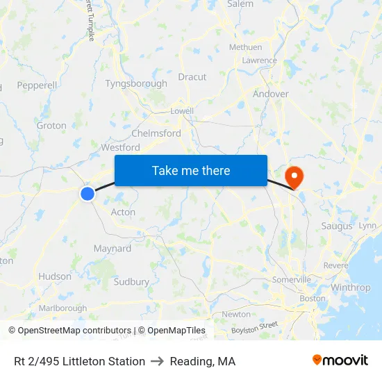 Rt 2/495 Littleton Station to Reading, MA map