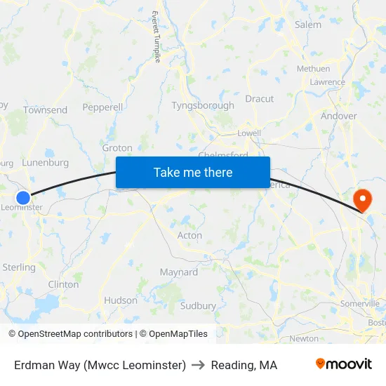Erdman Way (Mwcc Leominster) to Reading, MA map