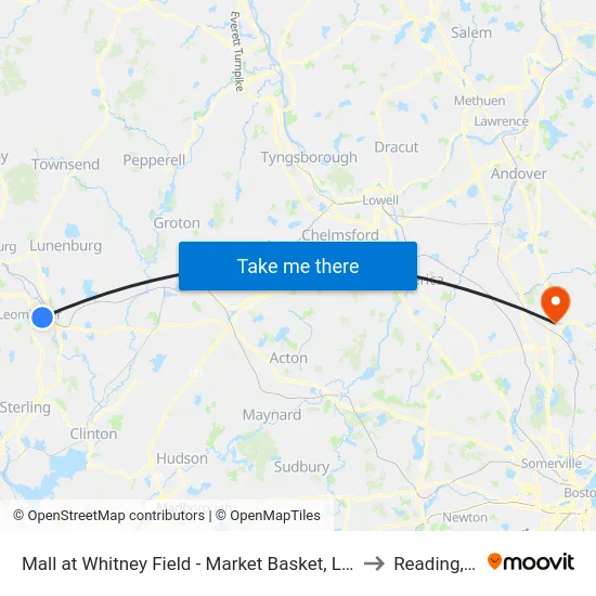 Mall at Whitney Field - Market Basket, Leominster to Reading, MA map