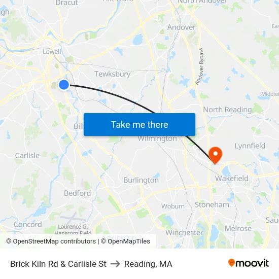 Brick Kiln Rd & Carlisle St to Reading, MA map
