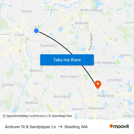 Andover St & Sandpipper Ln to Reading, MA map