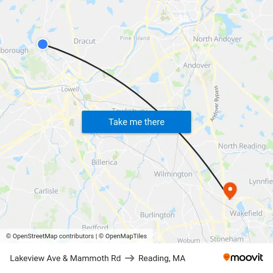 Lakeview Ave & Mammoth Rd to Reading, MA map
