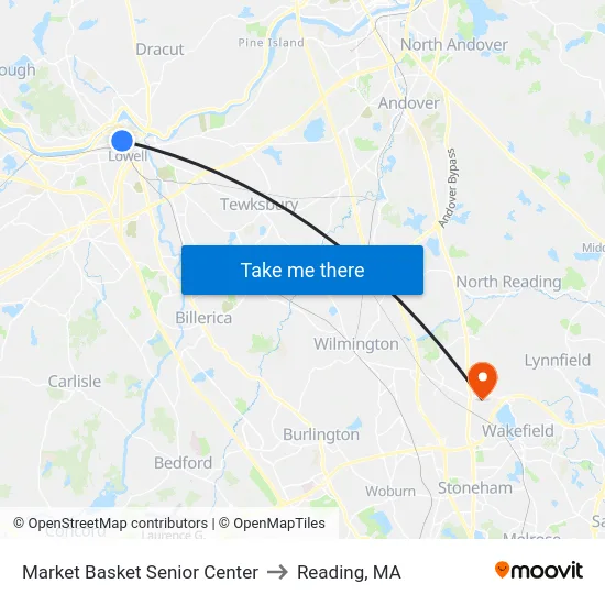 Market Basket Senior Center to Reading, MA map
