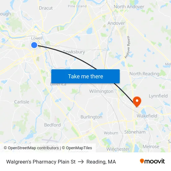 Walgreen's Pharmacy Plain St to Reading, MA map