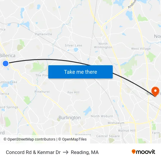Concord Rd & Kenmar Dr to Reading, MA map