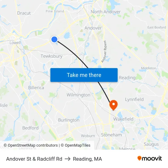 Andover St & Radcliff Rd to Reading, MA map
