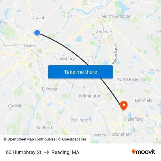60 Humphrey St to Reading, MA map