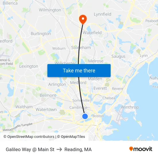 Galileo Way @ Main St to Reading, MA map