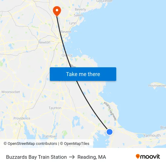 Buzzards Bay Train Station to Reading, MA map