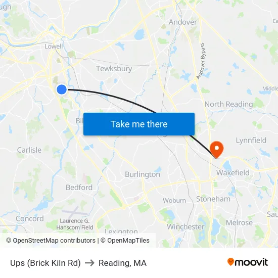 Ups (Brick Kiln Rd) to Reading, MA map