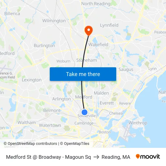 Medford St @ Broadway - Magoun Sq to Reading, MA map