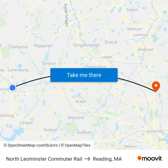 North Leominster Commuter Rail to Reading, MA map