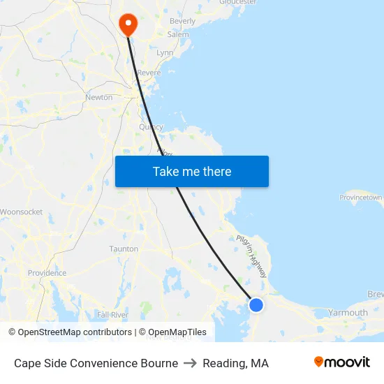 Cape Side Convenience Bourne to Reading, MA map