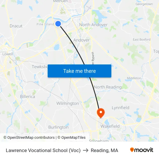 Lawrence Vocational School (Voc) to Reading, MA map