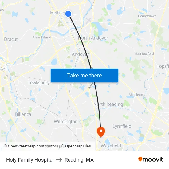 Holy Family Hospital to Reading, MA map