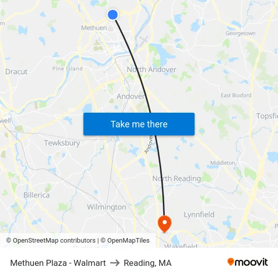 Methuen Plaza - Walmart to Reading, MA map
