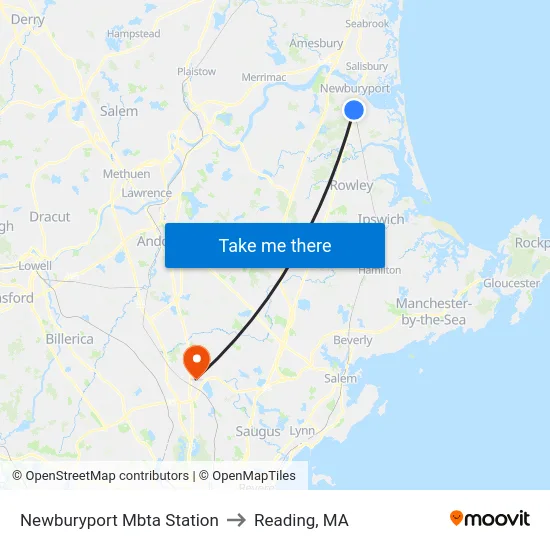 Newburyport Mbta Station to Reading, MA map