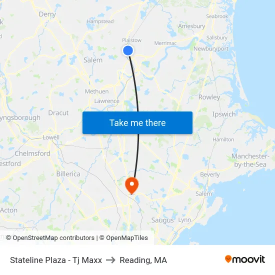 Stateline Plaza - Tj Maxx to Reading, MA map