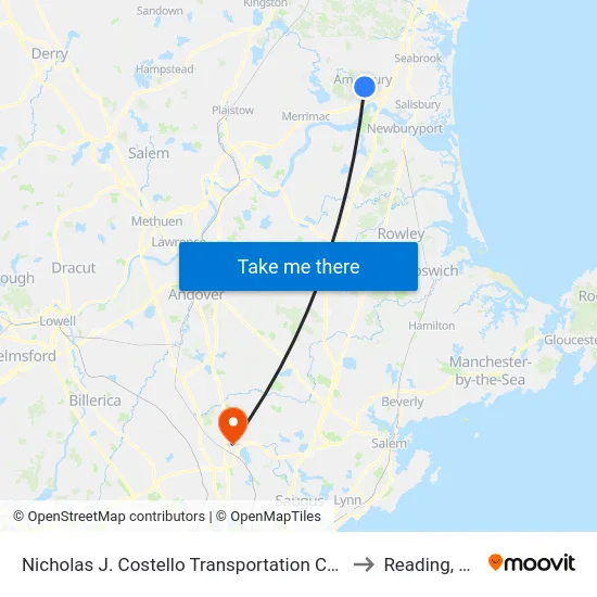 Nicholas J. Costello Transportation Center to Reading, MA map