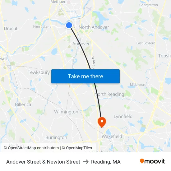 Andover Street & Newton Street to Reading, MA map