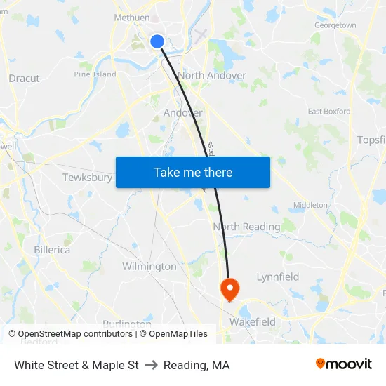 White Street & Maple St to Reading, MA map
