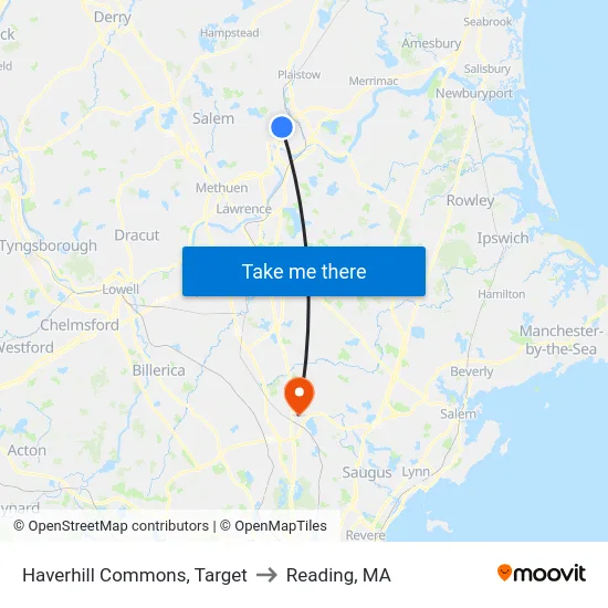 Haverhill Commons, Target to Reading, MA map