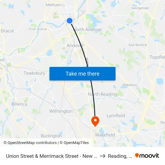 Union Street & Merrimack Street - New Balance to Reading, MA map