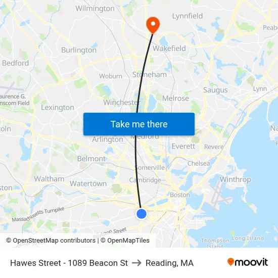 Hawes Street - 1089 Beacon St to Reading, MA map