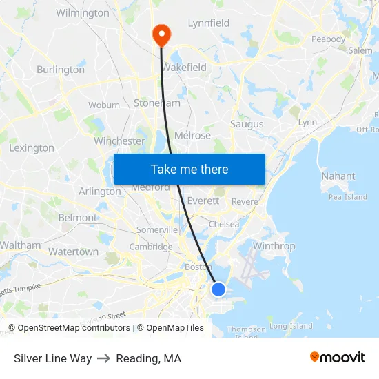 Silver Line Way to Reading, MA map