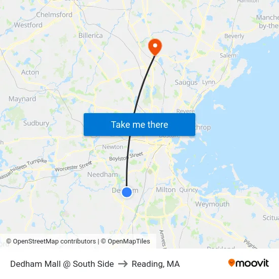 Dedham Mall @ South Side to Reading, MA map