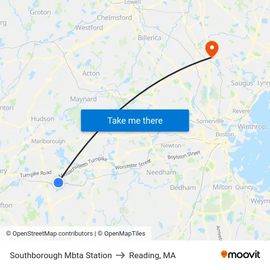 Southborough Mbta Station to Reading, MA map